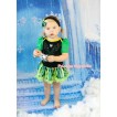 Frozen Black Baby Bodysuit Anna Green Coronation Pettiskirt & Sparkle Rhinestone Princess Anna & Heart & Black Headband Coronation Satin Bow JS4247